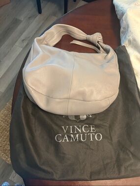 Vince Camuto Pebbled Leather Hobo in Light Gray-Taupe